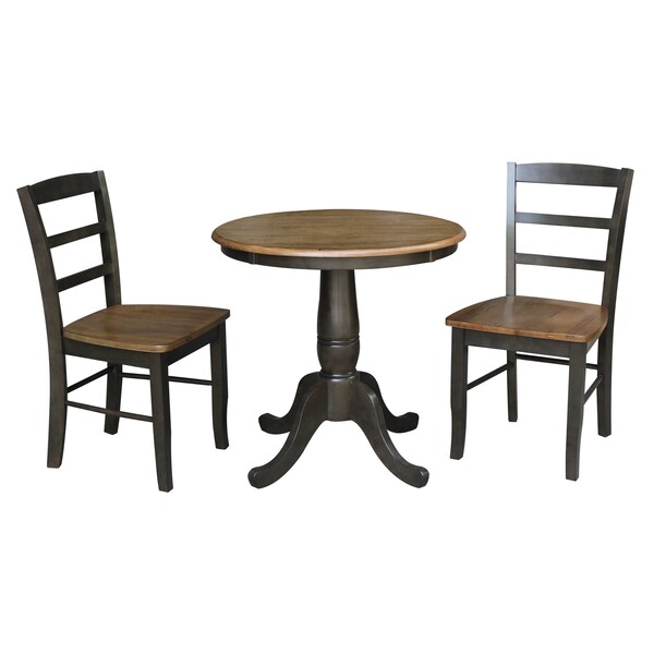 International Concepts 30 in. Round Pedestal Dining Table with 2 Madrid LadderBack Chairs - K45-30RT-C2-2
