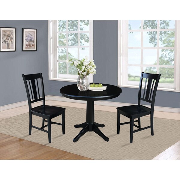 International Concepts Round 36 in Round Top Pedestal Table, with 2 San Remo Chairs, Black, 36 in W, 36 in L, 28.9 in H - K46-36RT-27B-C10-2