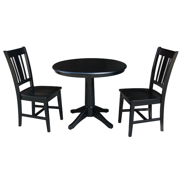 International Concepts Round 36 in Round Top Pedestal Table, with 2 San Remo Chairs, Black, 36 in W, 36 in L, 28.9 in H - K46-36RT-27B-C10-2