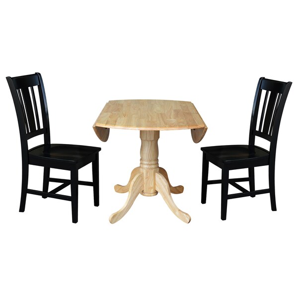 International Concepts 42 in. Dual Drop Leaf Table with 2 Splat Back Dining Chairs - 3 Piece Dining Set - K01-42DP-C46-10P