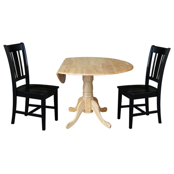 International Concepts 42 in. Dual Drop Leaf Table with 2 Splat Back Dining Chairs - 3 Piece Dining Set - K01-42DP-C46-10P