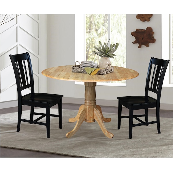 International Concepts 42 in. Dual Drop Leaf Table with 2 Splat Back Dining Chairs - 3 Piece Dining Set - K01-42DP-C46-10P