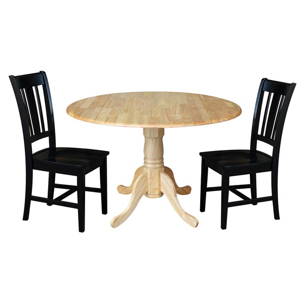 International Concepts 42 in. Dual Drop Leaf Table with 2 Splat Back Dining Chairs - 3 Piece Dining Set - K01-42DP-C46-10P
