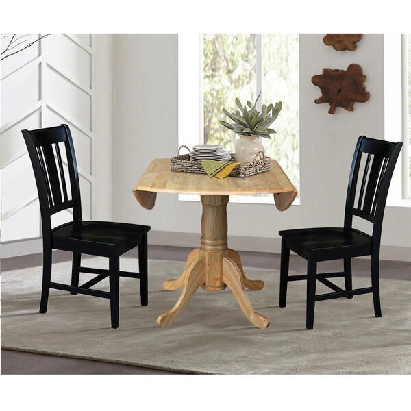 International Concepts 42 in. Dual Drop Leaf Table with 2 Splat Back Dining Chairs - 3 Piece Dining Set - K01-42DP-C46-10P