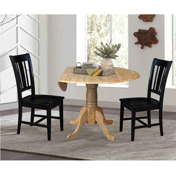 International Concepts 42 in. Dual Drop Leaf Table with 2 Splat Back Dining Chairs - 3 Piece Dining Set - K01-42DP-C46-10P