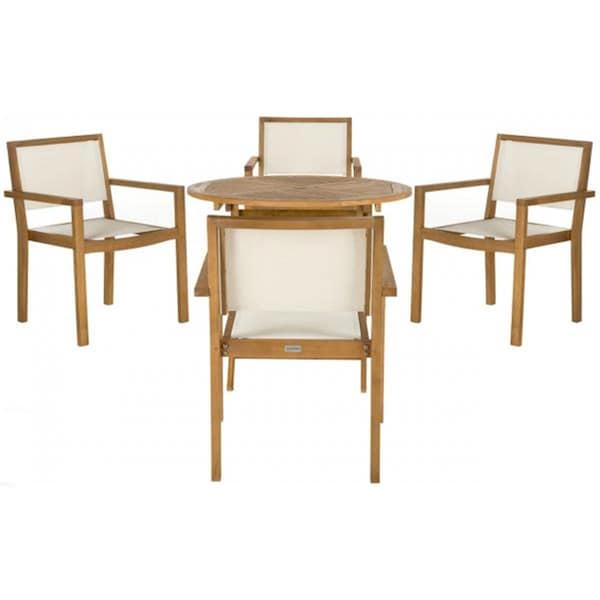 Safavieh 35.4 in. dia. Chante Round Table 5 Piece Dining Set, Teak - PAT7041A