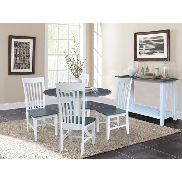International Concepts Round 42 in. Dual Drop Leaf Dining Table with 4 Slat Back Chairs - 5 Piece Dining Set, 42 in W - K05-42DP-C465-4