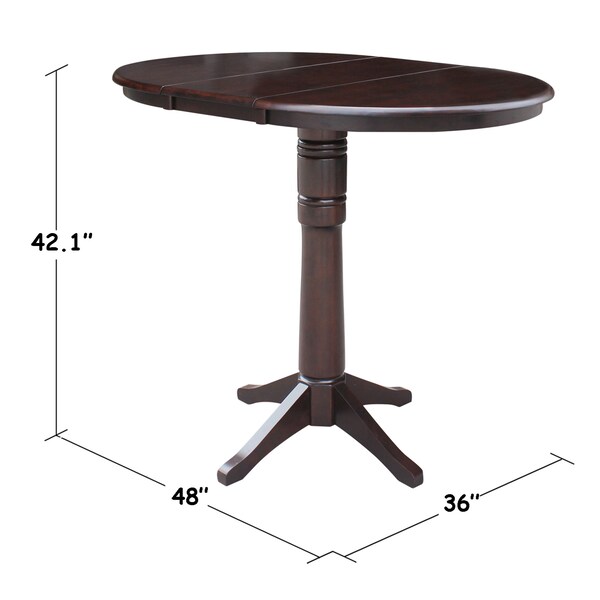 International Concepts Round 36 in Rd Top Pedestal Table, 12 in Leaf, 40.9 inH, Adjustable Height, Rich Mocha, 36 in W, Wood - K15-36RXT-27B-6B-2