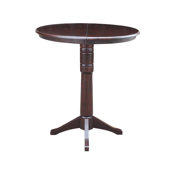 International Concepts Round 36 in Rd Top Pedestal Table, 12 in Leaf, 40.9 inH, Adjustable Height, Rich Mocha, 36 in W, Wood - K15-36RXT-27B-6B-2