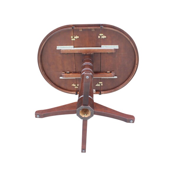 International Concepts Round 36 in Rd Top Pedestal Table, 12 in Leaf, 40.9 inH, Adjustable Height, Rich Mocha, 36 in W, Wood - K15-36RXT-27B-6B-2