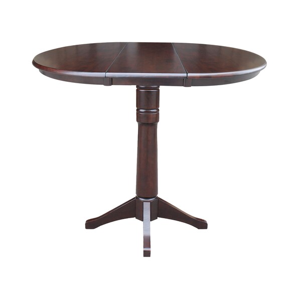International Concepts Round 36 in Rd Top Pedestal Table, 12 in Leaf, 40.9 inH, Adjustable Height, Rich Mocha, 36 in W, Wood - K15-36RXT-27B-6B-2