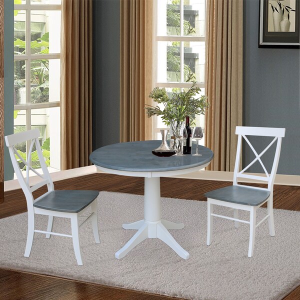 International Concepts Round 36 in Rd Top Pedestal Table, 2 X-Back Chairs, White/Heather Gray, 36 in W, 36 in L, 29.1 in H - K05-36RT-27B-C613-2