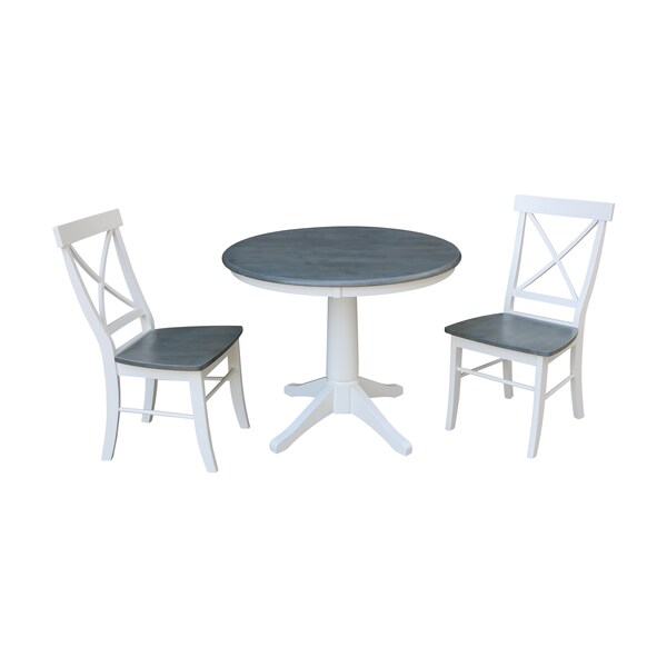 International Concepts Round 36 in Rd Top Pedestal Table, 2 X-Back Chairs, White/Heather Gray, 36 in W, 36 in L, 29.1 in H - K05-36RT-27B-C613-2