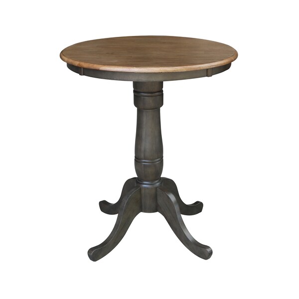 International Concepts Round 30 in Rd Ped Gathering Ht Table, 2 San Remo Stools, Hickory/Coal, 30 in W, 30 in L, 35.1 in H - K45-30RT-6B-S102-2
