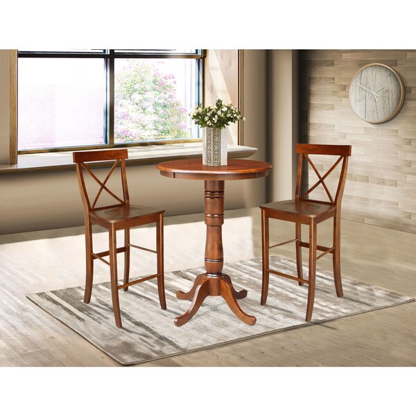 International Concepts Round 30 in Rd Pedestals Bar Height Table, 2 Bar Height Stools, Espresso, 30 in W, 30 in L, Wood - K581-30RT-6B-S6133-2
