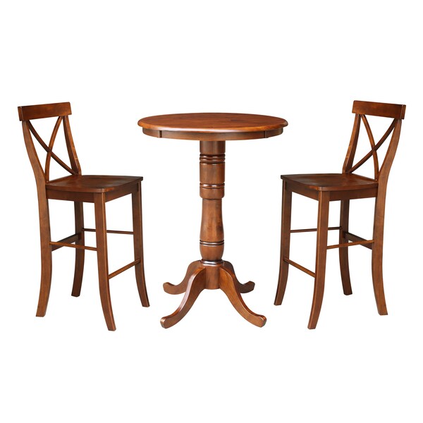 International Concepts Round 30 in Rd Pedestals Bar Height Table, 2 Bar Height Stools, Espresso, 30 in W, 30 in L, Wood - K581-30RT-6B-S6133-2
