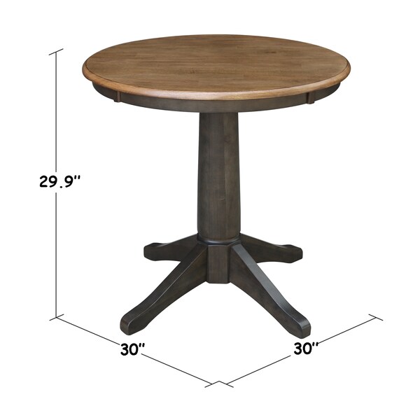 International Concepts Round 30 in Round Top Pedestal Table, 29.9 inH, Hickory/Washed Coal, 30 in W, 30 in L, 29.9 in H - K45-30RT-27B