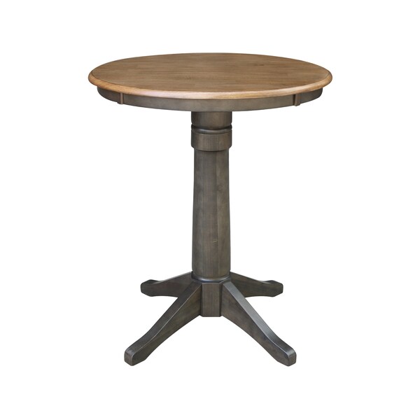 International Concepts Round 30 in Rd Ped Gathering Ht Table, 2 X-Back Counter Ht Stools, Hickory/Coal, 30 in W, 30 in L - K45-30RT-27B-S6132-2