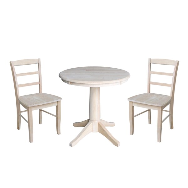 International Concepts Round 30 in Round Top Pedestal Table, with 2 Madrid Chairs, Unfinished, 30 in W, 30 in L, 29.9 in H - K-30RT-27B-C2-2
