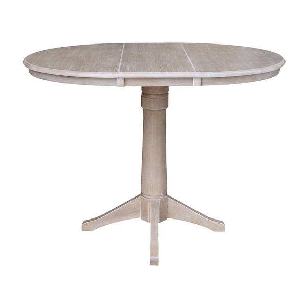 International Concepts Round 36 in Rd Top Pedestal Table, 12 in Leaf, 34.9 inH, Adjust Ht, Washed Gray Taupe, 36 in W, 48 in L - K09-36RXT-27B-6B