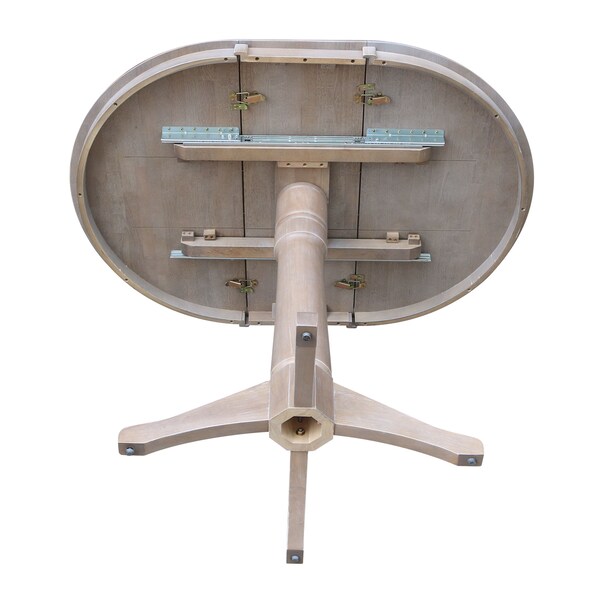 International Concepts Round 36 in Rd Top Pedestal Table, 12 in Leaf, 34.9 inH, Adjust Ht, Washed Gray Taupe, 36 in W, 48 in L - K09-36RXT-27B-6B