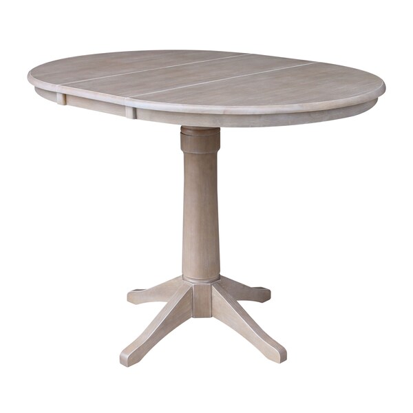 International Concepts Round 36 in Rd Top Pedestal Table, 12 in Leaf, 34.9 inH, Adjust Ht, Washed Gray Taupe, 36 in W, 48 in L - K09-36RXT-27B-6B