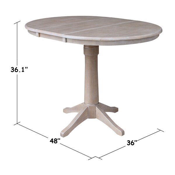 International Concepts Round 36 in Rd Top Pedestal Table, 12 in Leaf, 34.9 inH, Adjust Ht, Washed Gray Taupe, 36 in W, 48 in L - K09-36RXT-27B-6B