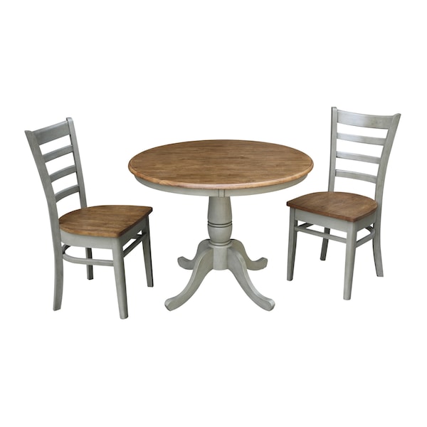 International Concepts Round 36 in Rd Top Pedestal Table, 2 Emily Chairs, Hickory/Stone, 36 in W, 36 in L, 29.1 in H, Wood - K41-36RT-C617P
