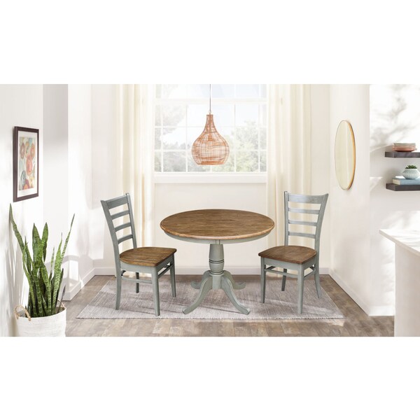 International Concepts Round 36 in Rd Top Pedestal Table, 2 Emily Chairs, Hickory/Stone, 36 in W, 36 in L, 29.1 in H, Wood - K41-36RT-C617P