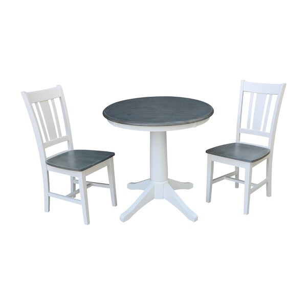 International Concepts Round 30 in Rd Top Ped Table, 2 San Remo Chairs, White/Heather Gray, 30 in W, 30 in L, 29.9 in H - K05-30RT-27B-C10-2
