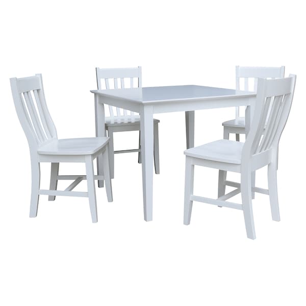 International Concepts Square 36 in x 36 in Dining Table with 4 Chairs, White, 36 in W, 36 in L, 30 in H, Wood, White - K08-3636-C61-4