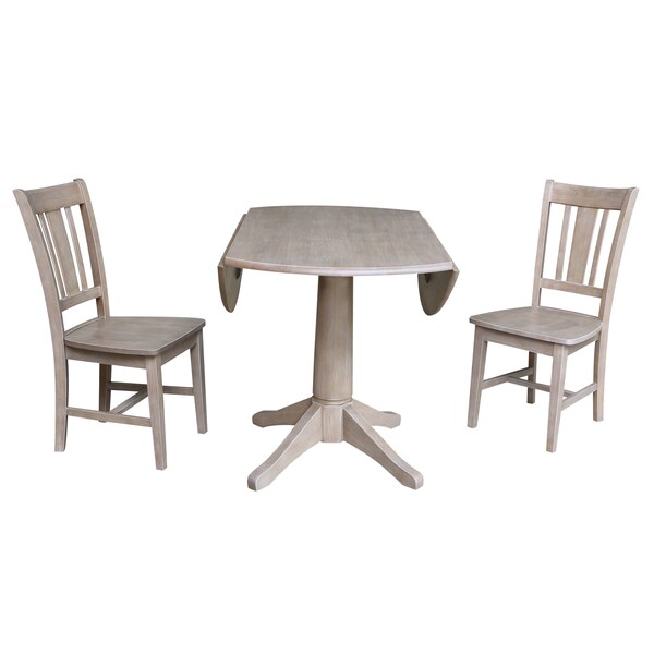 International Concepts Round 42 in Round Top Pedestal Table with 2 Chairs, Washed Gray Taupe, 42 in W, 42 in L, 30.3 in H - K09-42DPT-27B-C10-2