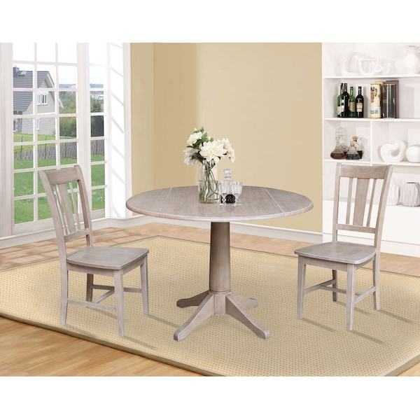 International Concepts Round 42 in Round Top Pedestal Table with 2 Chairs, Washed Gray Taupe, 42 in W, 42 in L, 30.3 in H - K09-42DPT-27B-C10-2