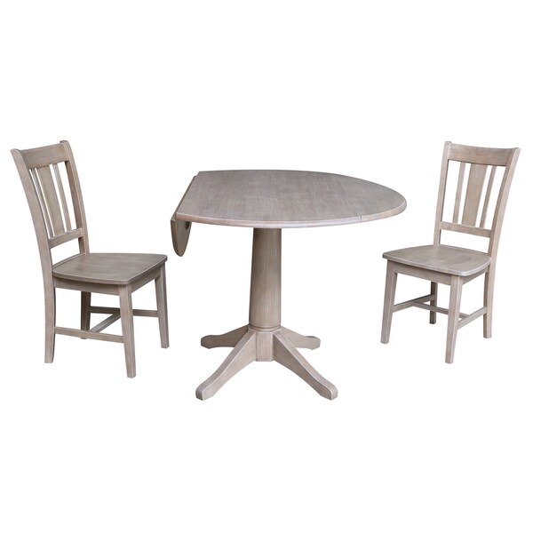 International Concepts Round 42 in Round Top Pedestal Table with 2 Chairs, Washed Gray Taupe, 42 in W, 42 in L, 30.3 in H - K09-42DPT-27B-C10-2