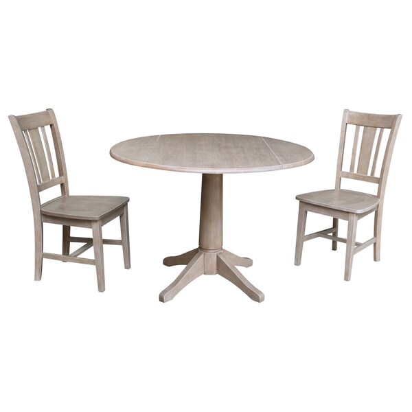 International Concepts Round 42 in Round Top Pedestal Table with 2 Chairs, Washed Gray Taupe, 42 in W, 42 in L, 30.3 in H - K09-42DPT-27B-C10-2