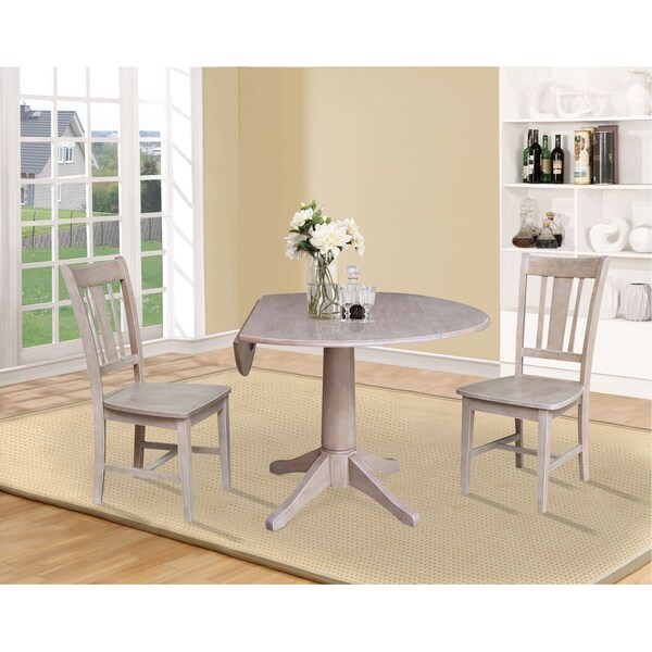 International Concepts Round 42 in Round Top Pedestal Table with 2 Chairs, Washed Gray Taupe, 42 in W, 42 in L, 30.3 in H - K09-42DPT-27B-C10-2