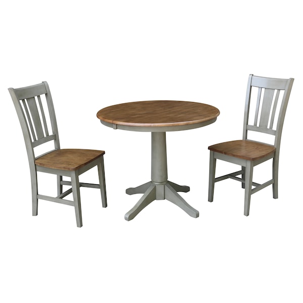 International Concepts Round 36 in Rd Extension Dining Table, 2 San Remo Chairs, Hickory/Stone, 36 in W, 48 in L, 30.1 in H - K41-36RXT-27B-C10-2