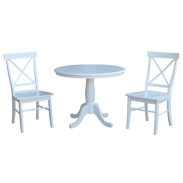 International Concepts Round 36 in Round Top Pedestal Table, with 2 C08-613 Chairs, White, 36 in W, 36 in L, 29.1 in H - K08-36RT-C613P