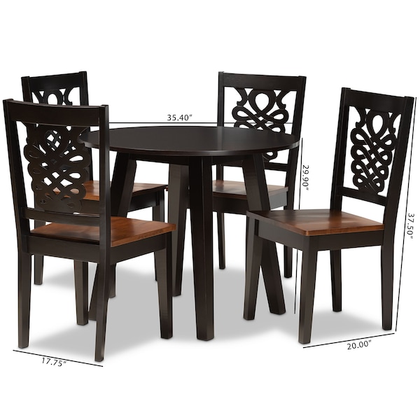 Baxton Studio Mina Modern Two-Tone Dark Brown and Walnut Brown Finished Wood 5-PC Dining Set - 178-11384-10896-ZORO