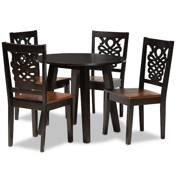 Baxton Studio Mina Modern Two-Tone Dark Brown and Walnut Brown Finished Wood 5-PC Dining Set - 178-11384-10896-ZORO