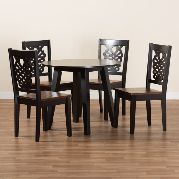 Baxton Studio Mina Modern Two-Tone Dark Brown and Walnut Brown Finished Wood 5-PC Dining Set - 178-11384-10896-ZORO