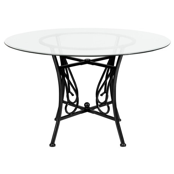 Flash Furniture Round Table, Princeton Rnd Glass, Blck Frame, 48", 48" W, 48" L, 29" H, Glass, Clear - XU-TBG-16-GG