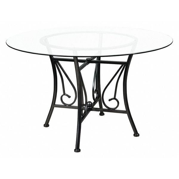 Flash Furniture Round Table, Princeton Rnd Glass, Blck Frame, 48", 48" W, 48" L, 29" H, Glass, Clear - XU-TBG-16-GG