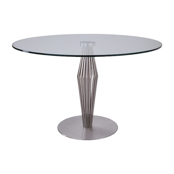Armen Living Lindsey Contemporary Dining Table in Brushed Stainless Steel Finish and Clear Glass top - LCLNDIBS
