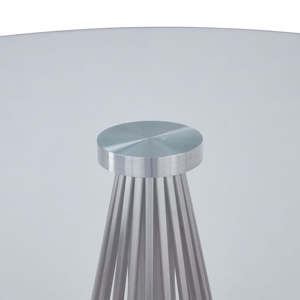Armen Living Lindsey Contemporary Dining Table in Brushed Stainless Steel Finish and Clear Glass top - LCLNDIBS
