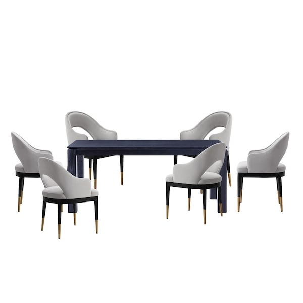 Manhattan Comfort 7-PieceRockaway 70.86 Dining Set with 6 Carrington Chairs in Black and Light Grey - 6-DT02DC089AR-BKLG