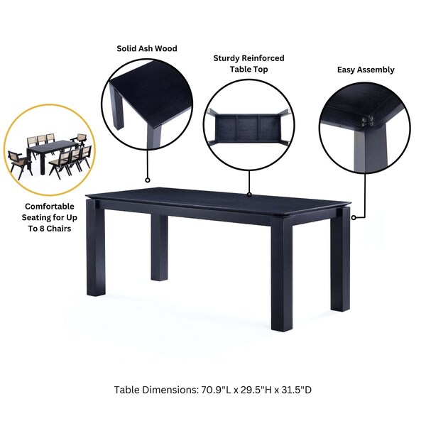 Manhattan Comfort 7-PieceRockaway 70.86 Dining Set with 6 Carrington Chairs in Black and Light Grey - 6-DT02DC089AR-BKLG