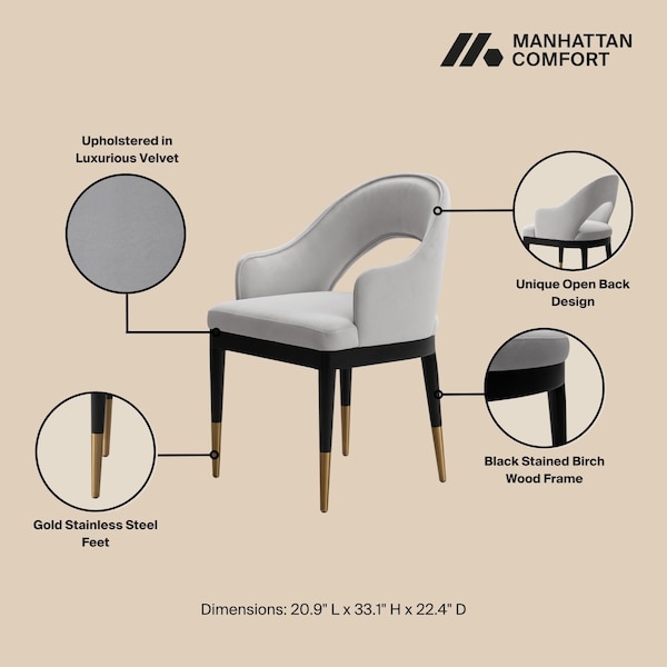 Manhattan Comfort 7-PieceRockaway 70.86 Dining Set with 6 Carrington Chairs in Black and Light Grey - 6-DT02DC089AR-BKLG