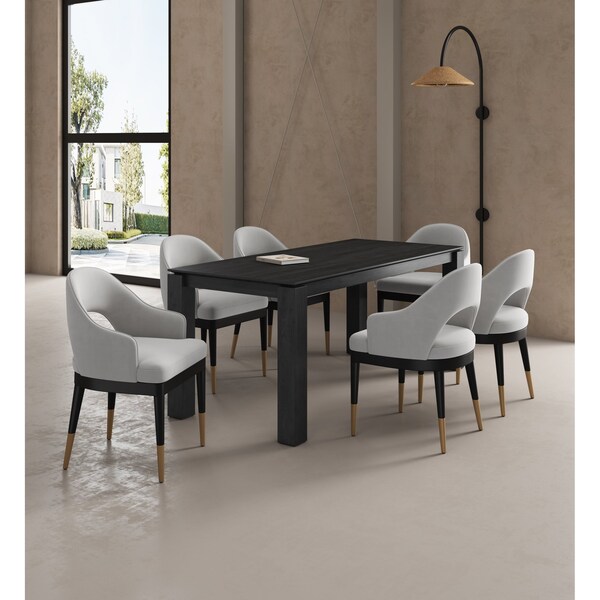 Manhattan Comfort 7-PieceRockaway 70.86 Dining Set with 6 Carrington Chairs in Black and Light Grey - 6-DT02DC089AR-BKLG