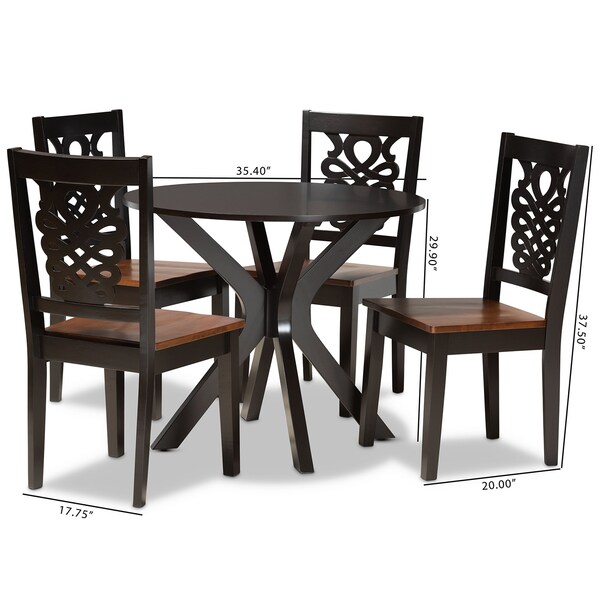 Baxton Studio Liese Modern Two-Tone Dark Brown and Walnut Brown Finished Wood 5-PC Dining Set - 178-11384-10892-ZORO